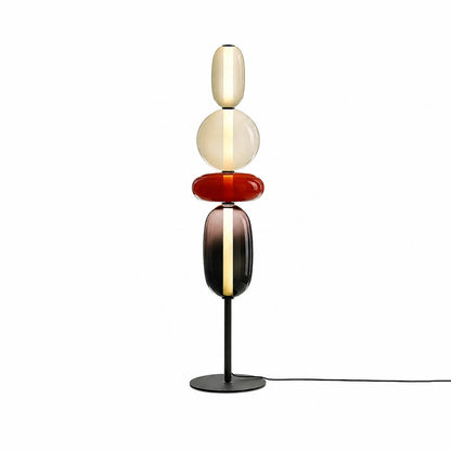 Gemma stacked glass floor lamp Model A red hand-blown art glass sculptural column integrated LED 63 inch tall modern statement white background front view