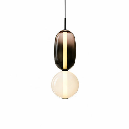 Gemma stacked glass pendant light Model A smoked clear hand-blown art glass integrated vertical LED 19 inch modern hanging white background front view
