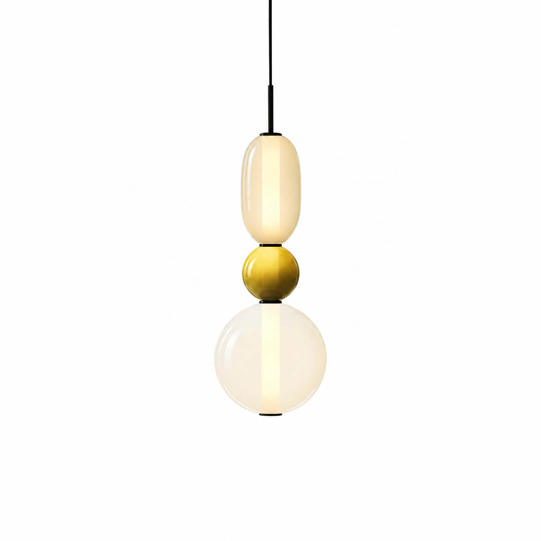 Gemma stacked glass pendant light Model B cream green clear hand-blown art glass integrated LED 21 inch hanging modern white background front view