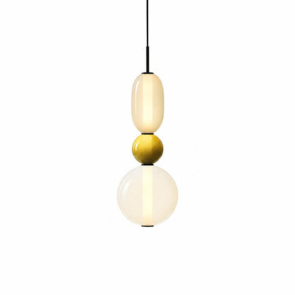 Gemma stacked glass pendant light Model B cream green clear hand-blown art glass integrated LED 21 inch hanging modern white background front view