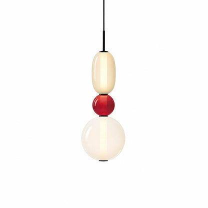 Gemma stacked glass pendant light Model B cream red clear hand-blown art glass integrated LED 21 inch hanging modern white background front view