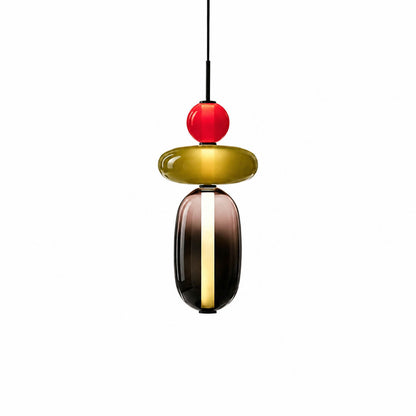 Gemma stacked glass pendant light Model B cream green clear hand-blown art glass integrated LED 21 inch hanging modern white background front view