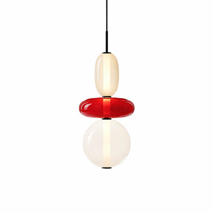 Gemma stacked glass pendant light Model B cream red clear hand-blown art glass integrated LED 21 inch hanging modern white background front view
