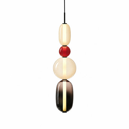Gemma stacked glass pendant light Model B cream red clear hand-blown art glass integrated LED 21 inch hanging modern white background front view