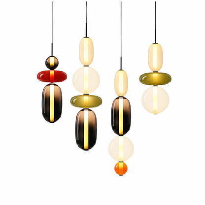 Gemma stacked glass pendant light eight models A to H colorful red green smoked cream hand-blown art glass collection comparison reference chart