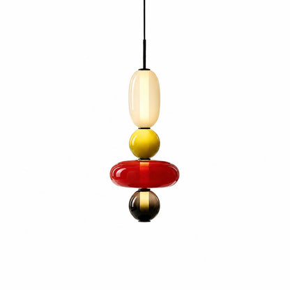 Gemma stacked glass pendant light Model B cream red clear hand-blown art glass integrated LED 21 inch hanging modern white background front view
