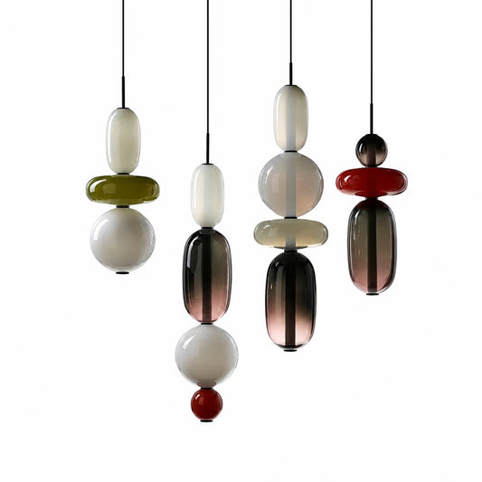 Gemma stacked glass pendant light size scale reference 19 to 29 inch height 6.3 7.1 inch diameter multiple heights proportional reference