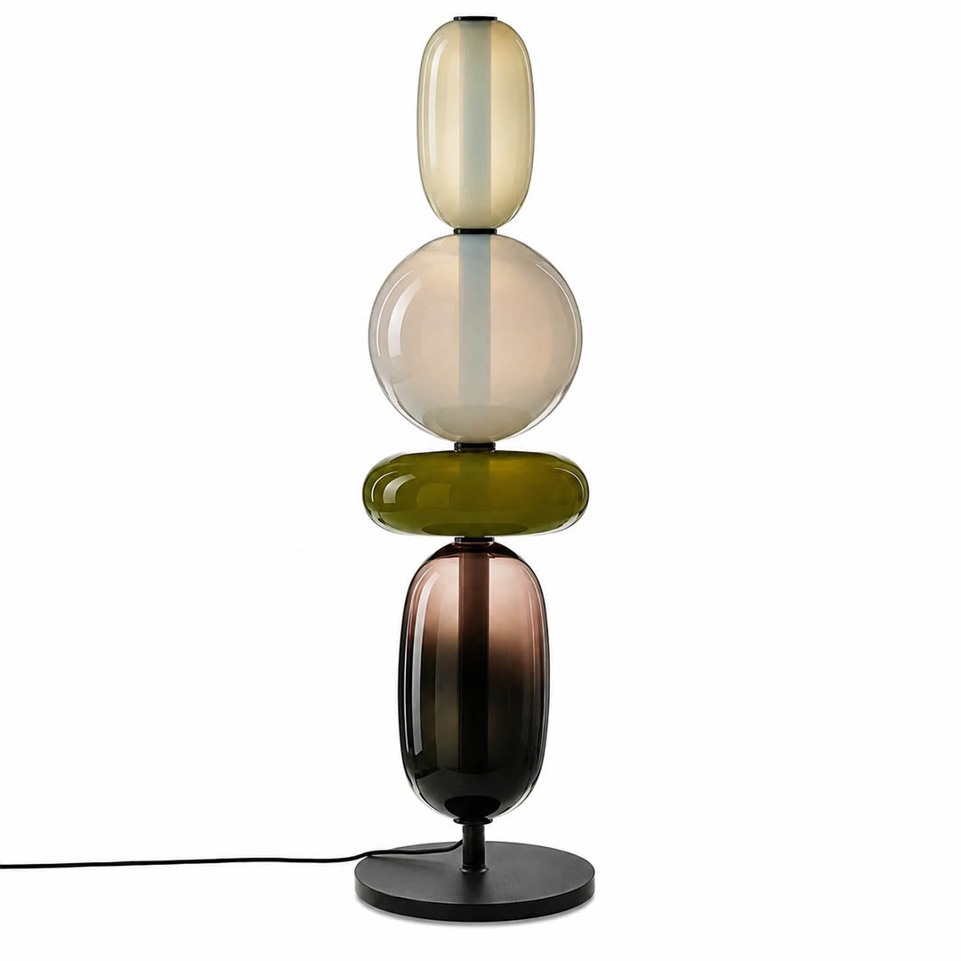 Gemma stacked glass table lamp Model E tall 26 inch white green red four stacked forms hand-blown art glass integrated LED console white background