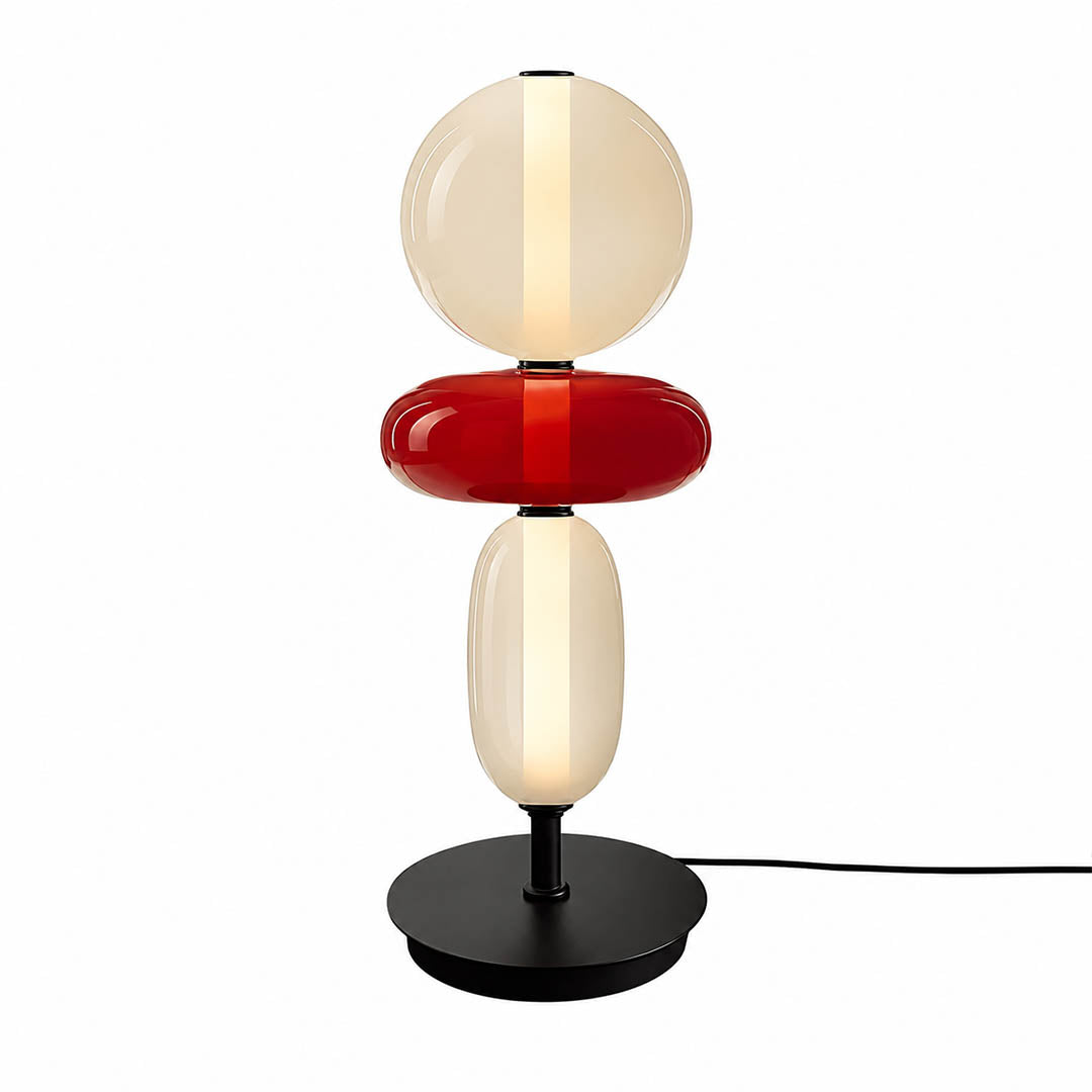 Gemma stacked glass table lamp Model B red disc champagne globe stacked hand-blown art glass integrated LED modern white background front view