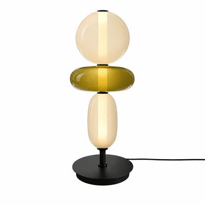 Gemma stacked glass table lamp Model B green olive disc champagne globe stacked hand-blown art glass integrated LED modern white background front view