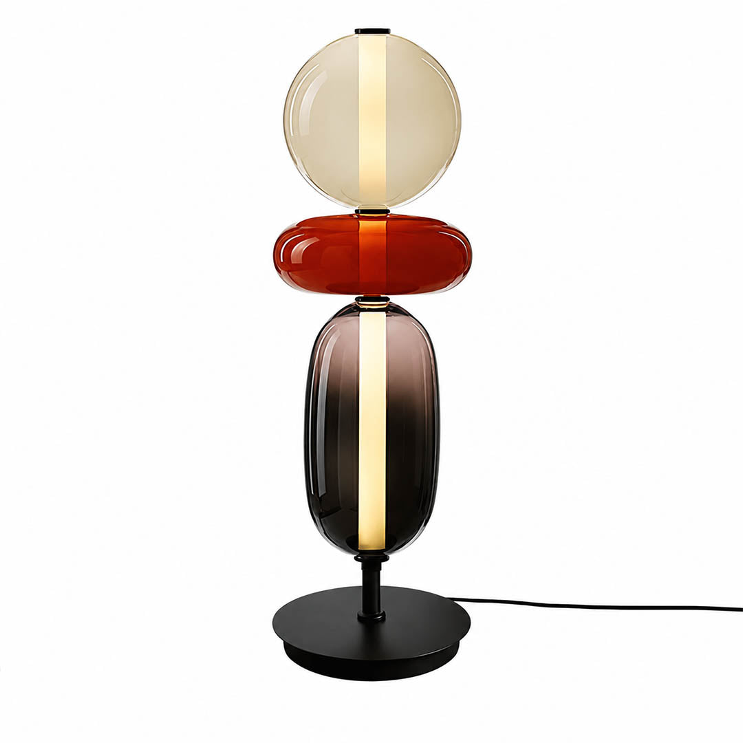 Gemma stacked glass table lamp Model B red disc champagne globe stacked hand-blown art glass integrated LED modern white background front view
