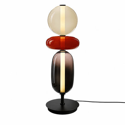 Gemma stacked glass table lamp Model B red disc champagne globe stacked hand-blown art glass integrated LED modern white background front view