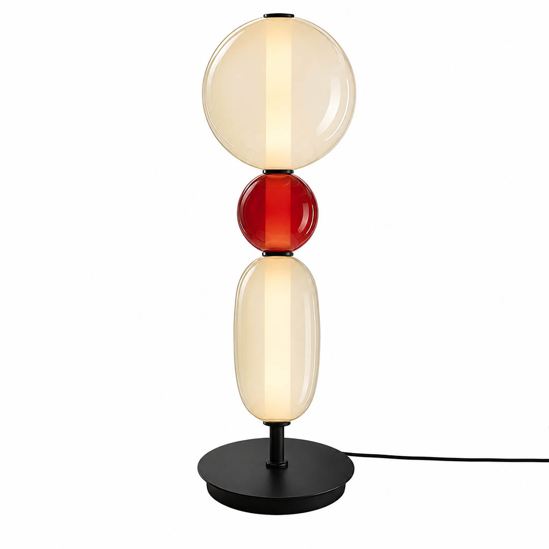 Gemma stacked glass table lamp Model B red disc champagne globe stacked hand-blown art glass integrated LED modern white background front view