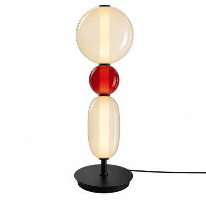 Gemma stacked glass table lamp Model B red disc champagne globe stacked hand-blown art glass integrated LED modern white background front view