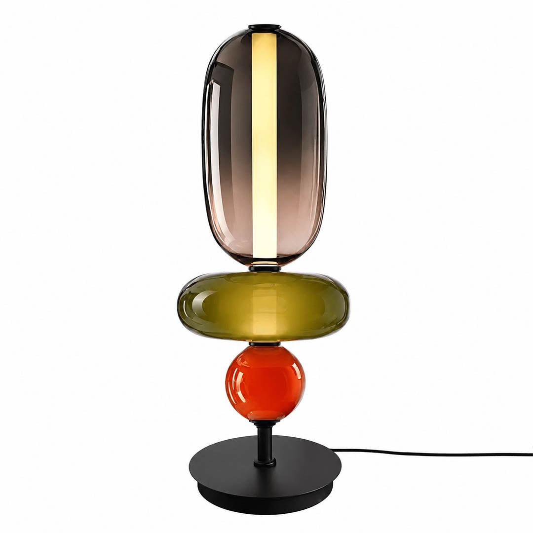 Gemma stacked glass table lamp Model D colorful smoked olive red stacked hand-blown art glass integrated LED modern white background front view