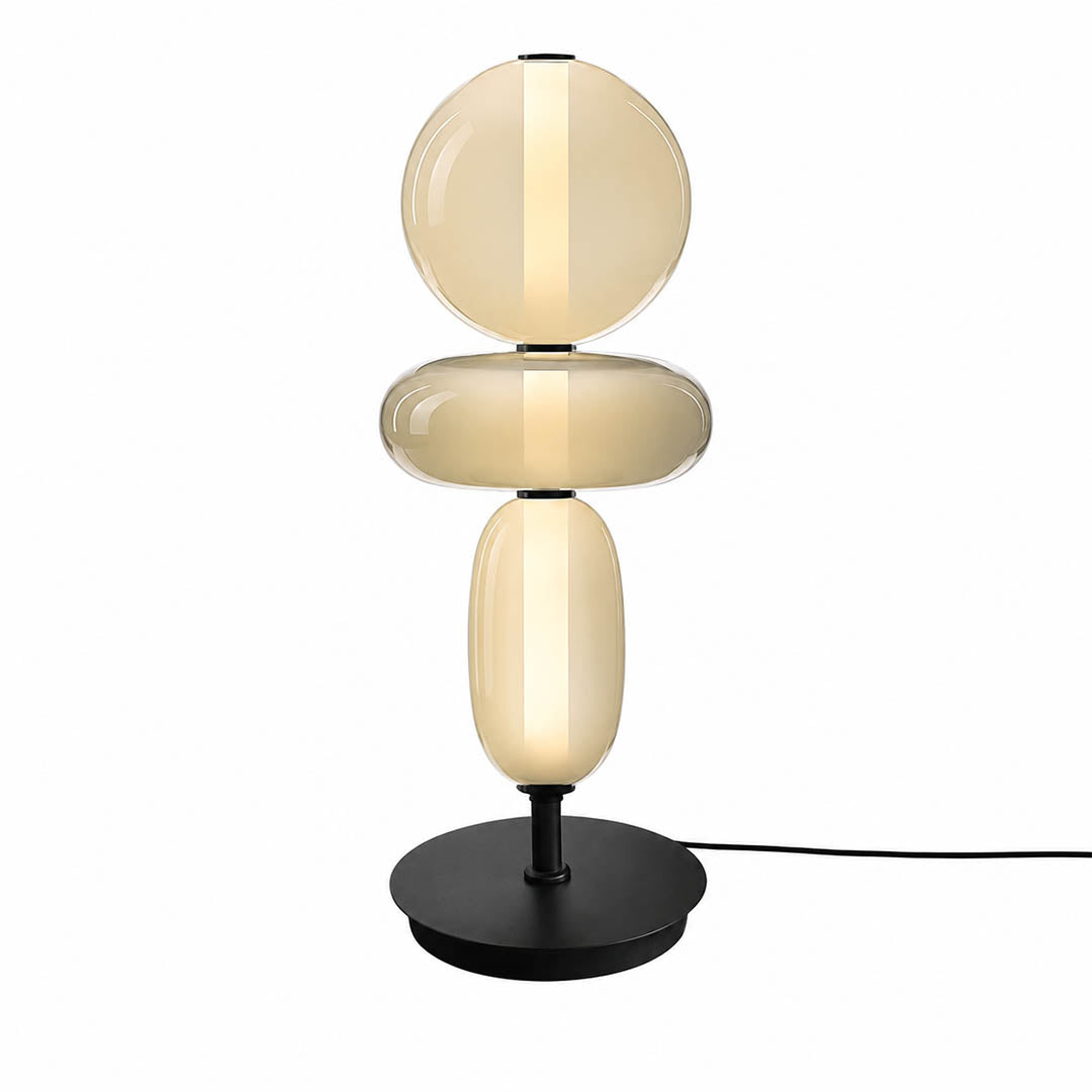 Gemma stacked glass table lamp Model B white champagne globe stacked hand-blown art glass integrated LED bedside modern white background front view