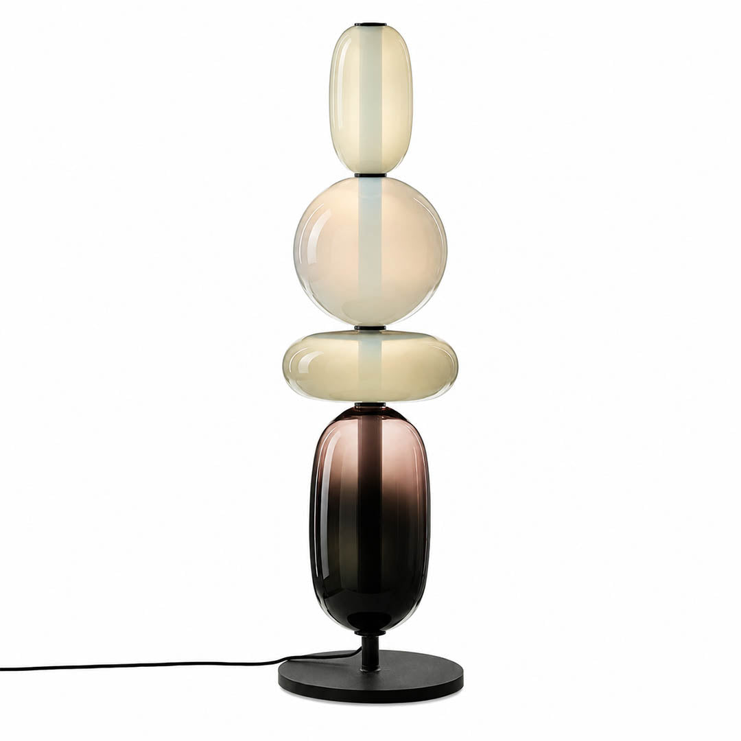 Gemma stacked glass table lamp Model F red smoked 21 inch champagne globe stacked hand-blown art glass integrated LED accent white background front view