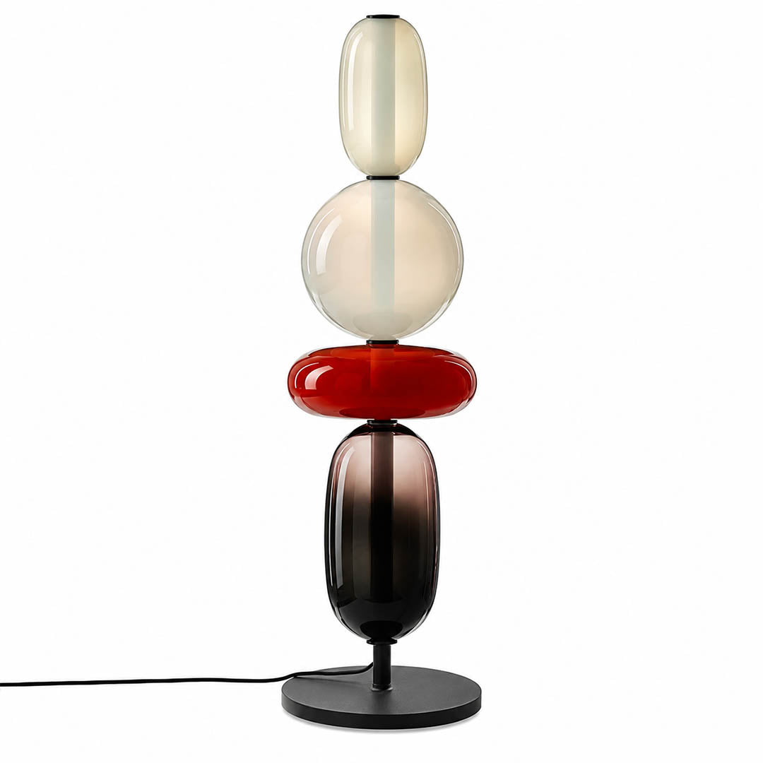 Gemma stacked glass table lamp Model E tall 26 inch white green red four stacked forms hand-blown art glass integrated LED console white background