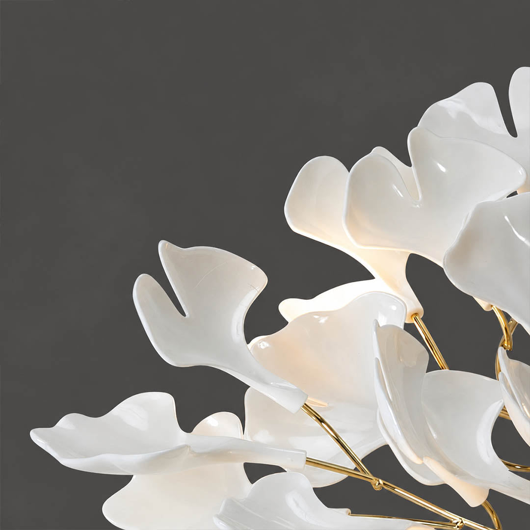 Astra single ceramic porcelain ginkgo leaf hand glazed glossy finish botanical detail organic natural close up craftsmanship