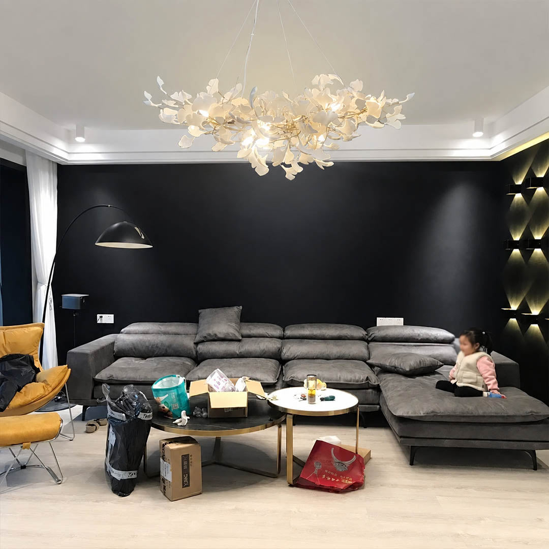 Gingko Chandelier Style A Model B alternative 39.3 inch modern living room seating group statement mid century warm ambient sculptural botanical lifestyle interior