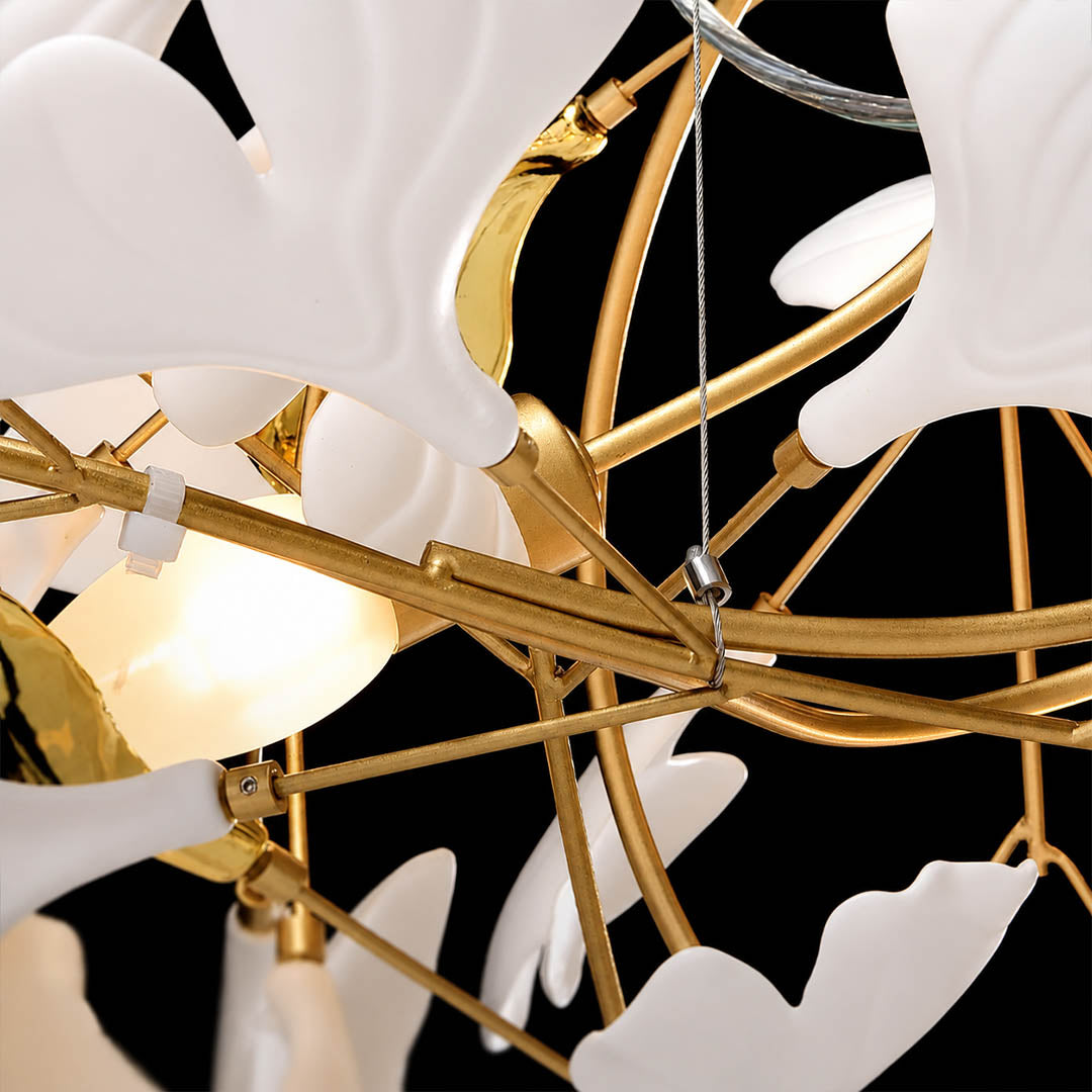 Gingko Chandelier Style A hand glazed porcelain flawless glossy finish consistent artisan craftsmanship detail close up handcraft