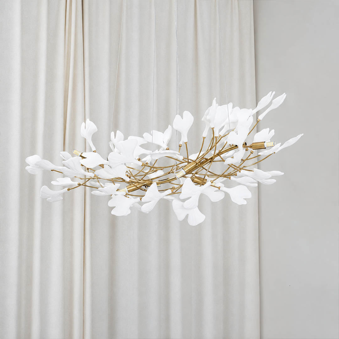 Gingko Chandelier Style A 8 configurations complete range Model A B combined uniform height 21.7 rectangular volume scale comparison side by side residential to flagship reference
