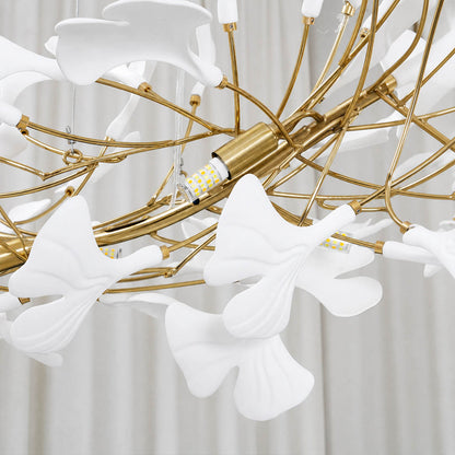 Gingko Chandelier Style A single ceramic hand glazed porcelain ginkgo leaf matte white botanical detail close up craftsmanship handcraft sculpture