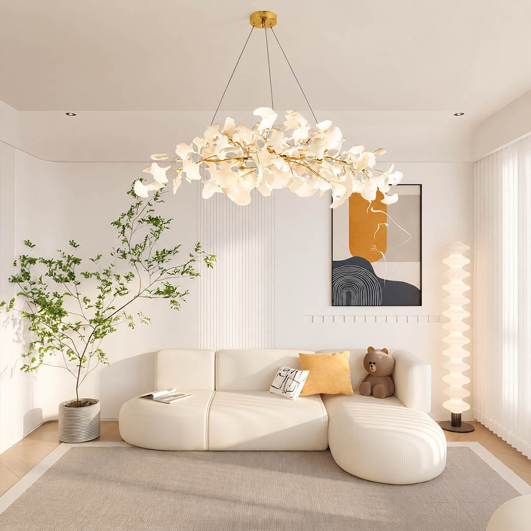 Gingko Chandelier Style A Model B alternative 39.3 inch modern living room seating group statement mid century warm ambient sculptural botanical lifestyle interior