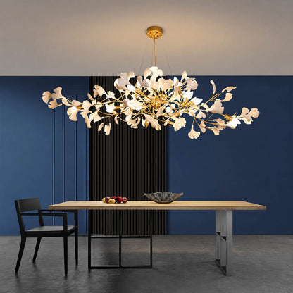 Gingko Chandelier Style A Model A rectangular volume 59 inch modern dining room 10 seat walnut table statement mid century warm ambient sculptural elegant botanical lifestyle interior