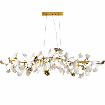 Gingko Chandelier Style B Model C uniform height linear 23.6 inch handcrafted porcelain ginkgo leaves Rose Gold frame ceramic 6 G9 sockets modern small dining nook bedroom powder room white background