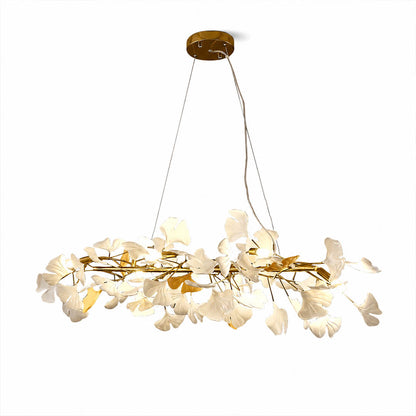 Gingko Chandelier Style B Model A adjustable linear 39.4 inch handcrafted porcelain ginkgo leaves Rose Gold frame ceramic 8 G9 sockets modern dining kitchen statement bendable branches white background