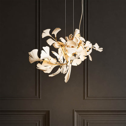 Gingko Chandelier Style B Rose Gold metal branch structure polished sophisticated warm pink gold finish adjustable bendable detail close up architectural