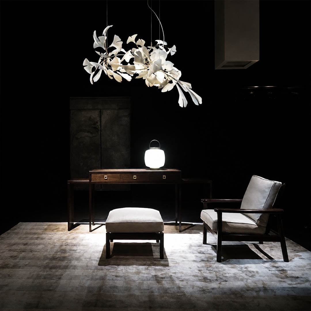 Gingko Chandelier Style B Model C uniform height 31.5 inch modern primary bedroom sculptural ceiling anchor statement mid century warm ambient botanical lifestyle interior