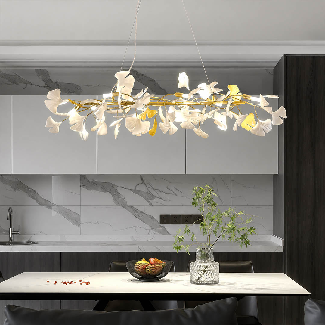 Gingko Chandelier Style B Model B ultra narrow flat 47.2 inch modern home bar counter minimal compact clean mid century warm ambient sculptural botanical lifestyle interior
