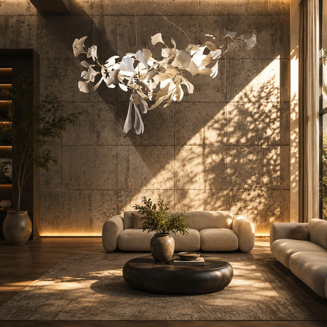 Gingko Chandelier Style B Model A adjustable linear 39.4 inch modern kitchen island marble counter statement mid century warm ambient sculptural bendable branches botanical lifestyle interior