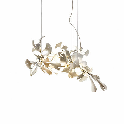 Gingko Chandelier Style B Model C uniform height linear 47.2 inch handcrafted porcelain ginkgo leaves Rose Gold frame ceramic 10 G9 sockets modern statement grand dining kitchen bedroom bar counter white background