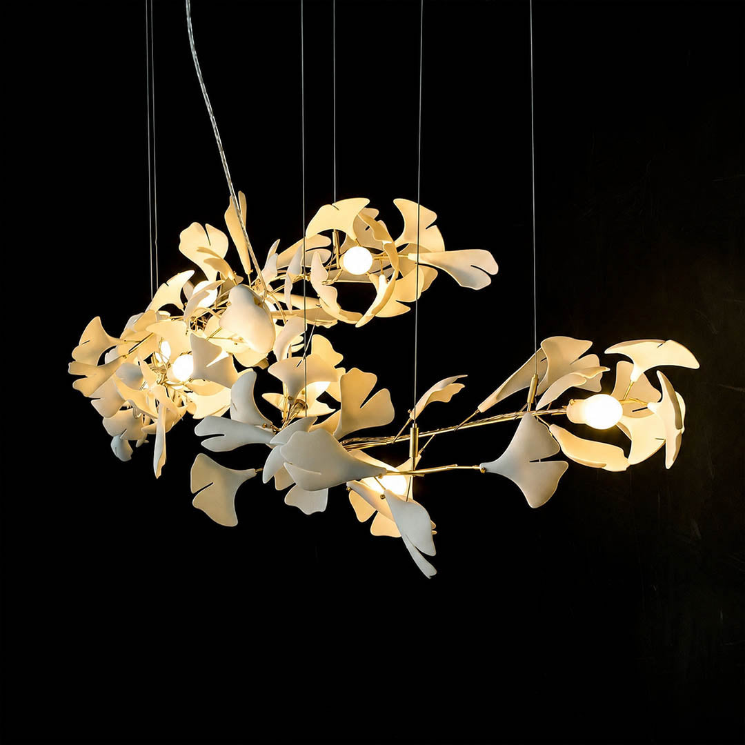 Gingko Chandelier Style B two thin steel wire suspension system adjustable length one way valve installation modern architectural sophisticated detail close up