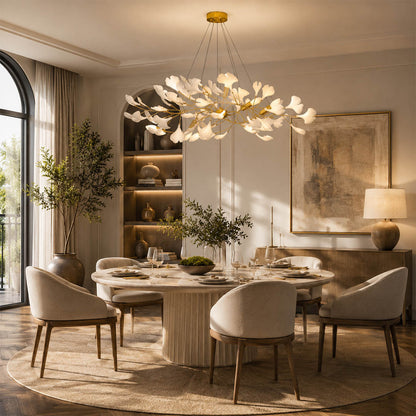 Gingko Chandelier Style C Model A rectangular linear 59.1 inch modern dining room 8 seat walnut table statement mid century art deco fusion warm ambient sculptural elegant lifestyle interior