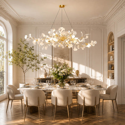 Gingko Chandelier Style C Model A rectangular linear 59.1 inch modern dining room 8 seat walnut table statement mid century art deco fusion warm ambient sculptural elegant lifestyle interior