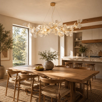Gingko Chandelier Style C Model A rectangular linear 41.3 inch modern small dining nook 4 seat compact mid century art deco warm ambient sculptural botanical lifestyle interior