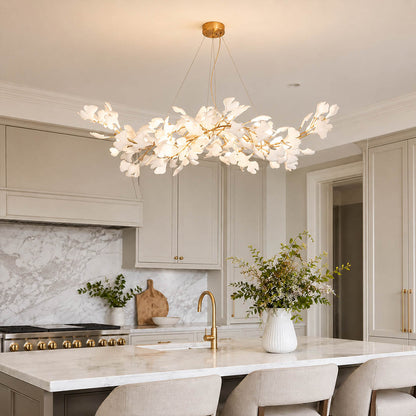 Gingko Chandelier Style C Model A rectangular linear 49.2 inch modern kitchen island marble counter statement mid century art deco fusion warm ambient sculptural lifestyle interior