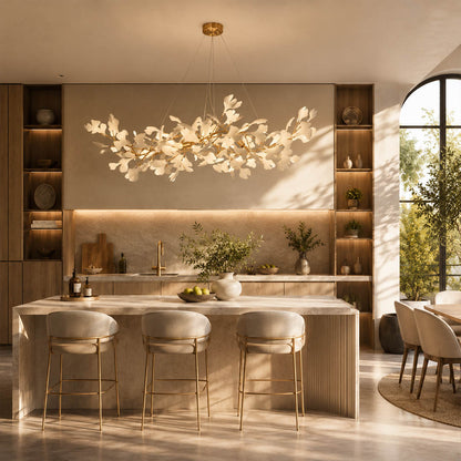 Gingko Chandelier Style C Model A rectangular linear 49.2 inch modern kitchen island marble counter statement mid century art deco fusion warm ambient sculptural lifestyle interior