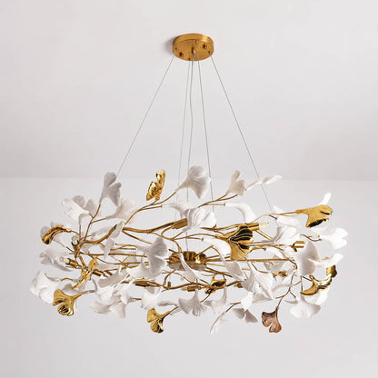 Gingko Chandelier Style D hand glazed porcelain flawless glossy finish consistent artisan craftsmanship detail close up handcraft