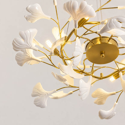 Gingko Chandelier Style D round Rose Gold metal drum frame polished sophisticated warm pink gold finish detail close up architectural