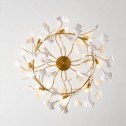 Gingko Chandelier Style D round Rose Gold metal drum frame polished sophisticated warm pink gold finish detail close up architectural