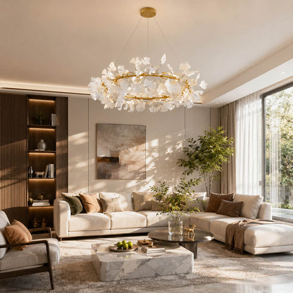 Gingko Chandelier Style D Model B extended 39.4 inch modern living room seating group statement mid century warm ambient sculptural botanical lifestyle interior