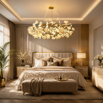Gingko Chandelier Style D Model B extended 31.5 inch modern primary bedroom sculptural bedside statement mid century warm ambient botanical lifestyle interior