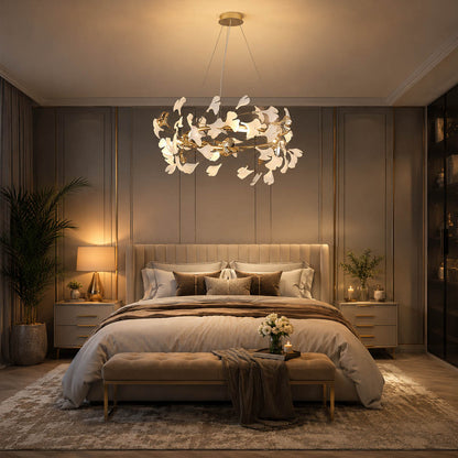 Gingko Chandelier Style E Model D narrow 47.2 inch modern french country primary bedroom sculptural bedside statement warm ambient botanical lifestyle interior
