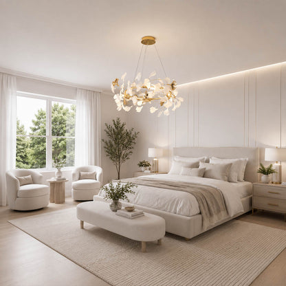 Gingko Chandelier Style E Model D narrow 47.2 inch modern french country primary bedroom sculptural bedside statement warm ambient botanical lifestyle interior