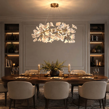 Gingko Chandelier Style E Model A dense round drum 39.4 inch boutique restaurant fine dining hospitality commercial modern french country warm ambient sculptural elegant lifestyle interior